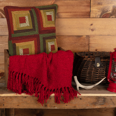 Tea Cabin Log Cabin Hooked Pillow 18